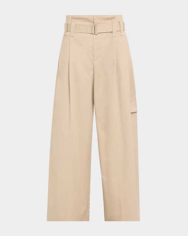 Pleated Cotton Gabardine Wide-Leg Cargo Pants